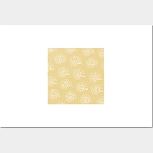 shark eye shell aloha print pattern yellow tan white Posters and Art